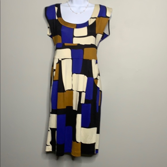 Diane Von Furstenberg Dresses & Skirts - DVF Blue Tan Color Block Silk Midi Dress 8 B1 0140